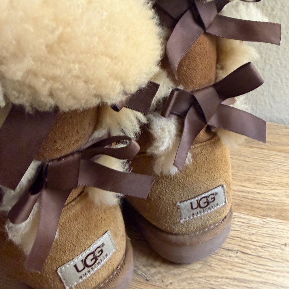 UGG Tan Sheepskin Boots with Ribbons